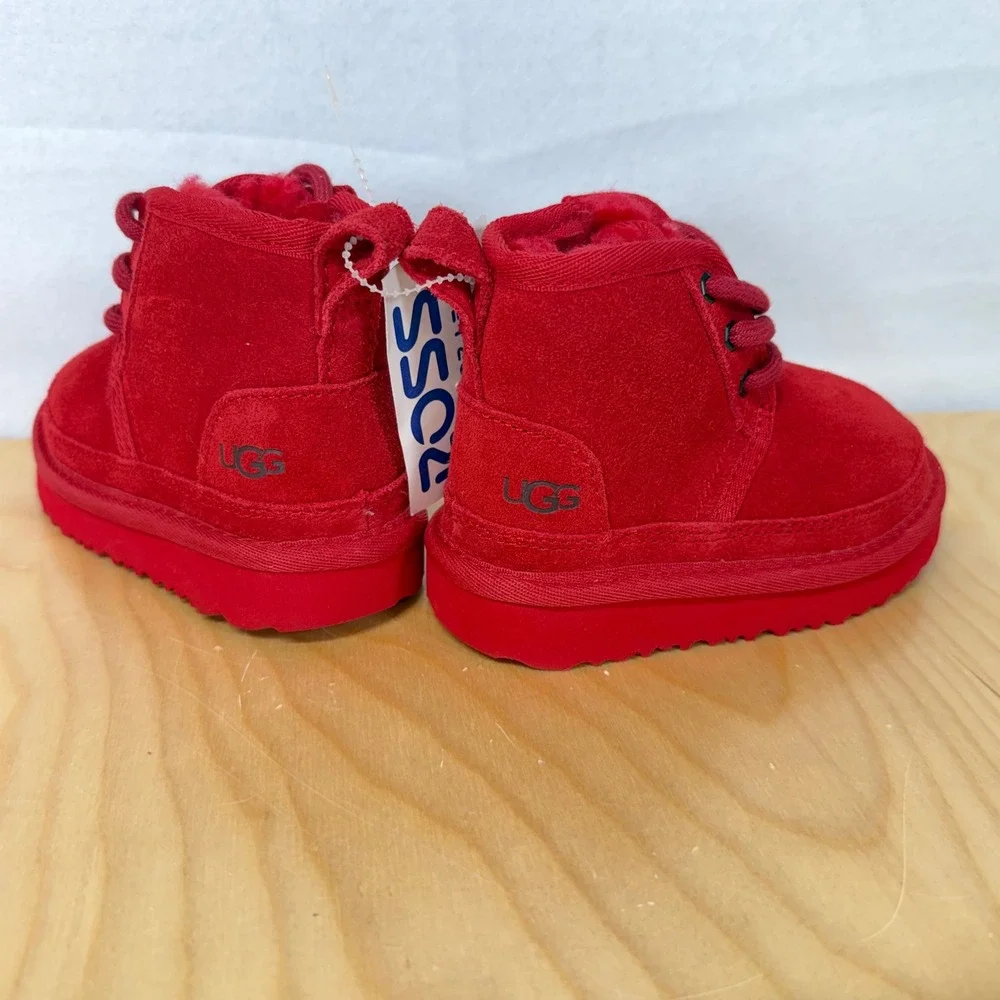 NEW Kids Red‎ Suede UGG Boots with Faux Fur Lining and Lace Up Front